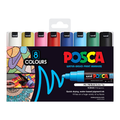 Uni Posca Marker 4.5-5.5mm Bold Bullet 8 Pack Asstd PC-7M